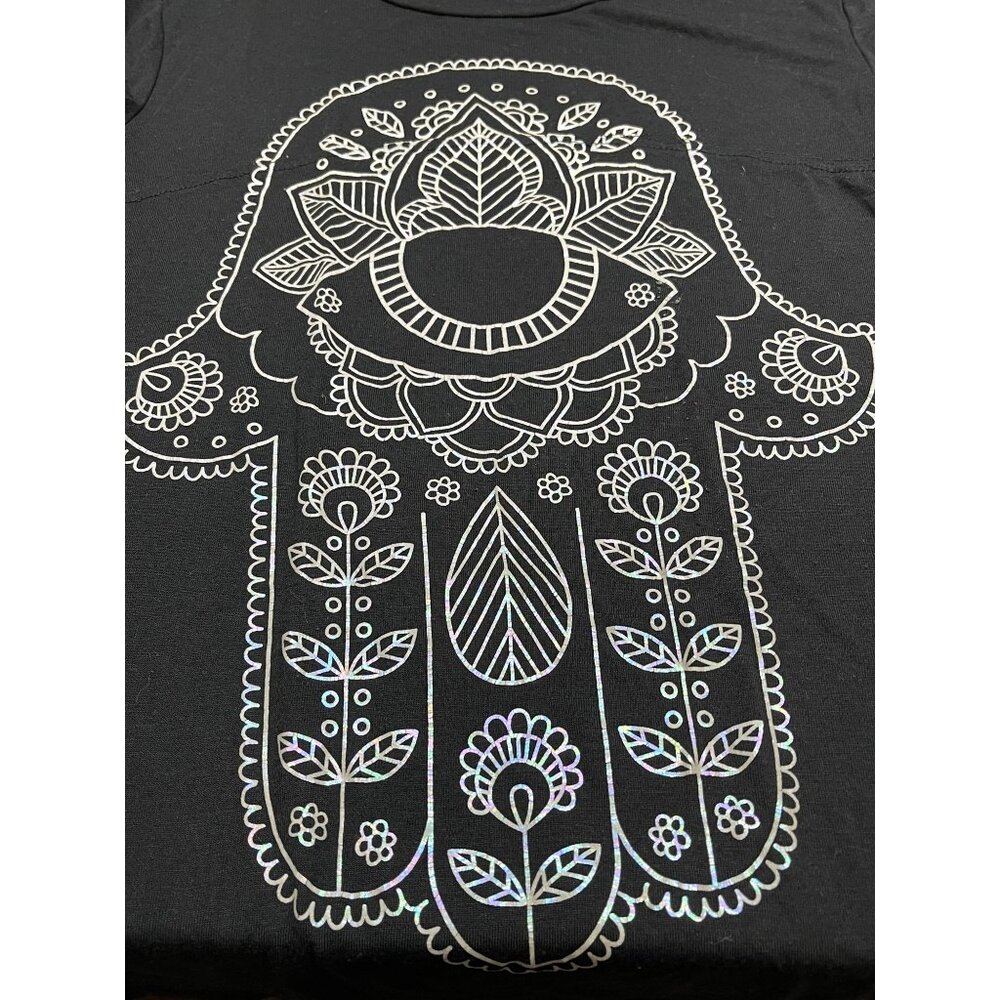 Awake graphic tee black t-shirt size S Hamsa Hand Eye Protection Symbol Rayon - Picture 5 of 7